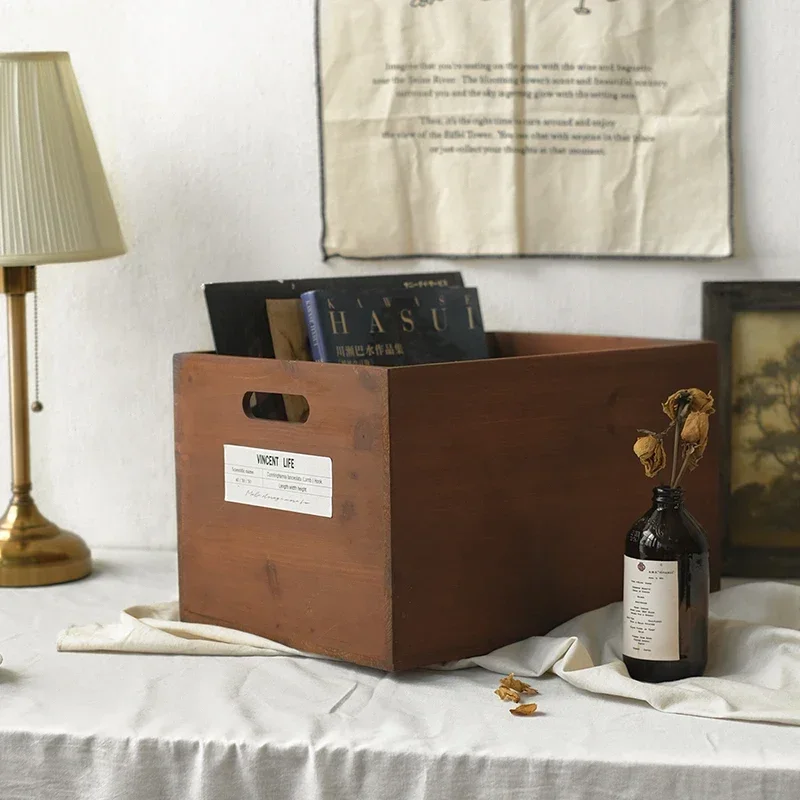 

Middle Ancient Solid Wood Storage Case Do Old Record Storage Box Multi-functional Sundries Basket CD Album Organizer Boxes