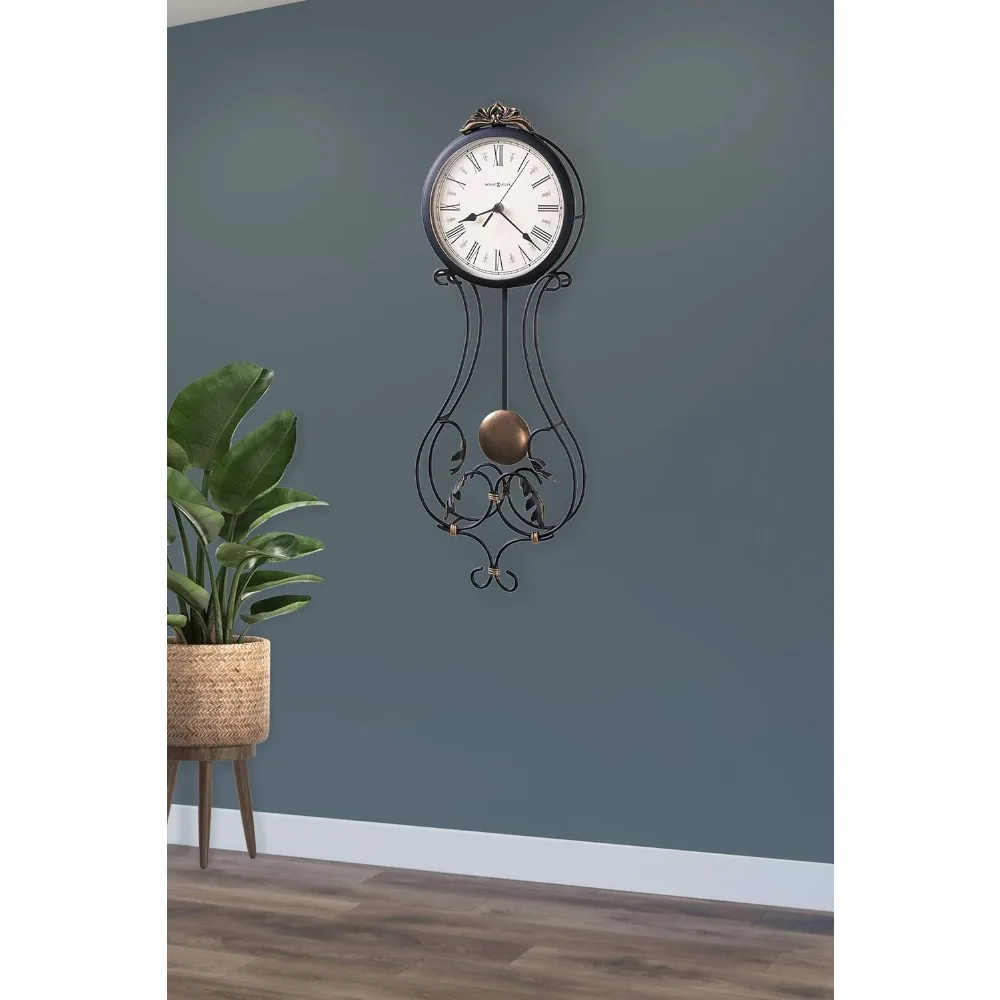 

Paulina Wall Clock, Gray Finishes with Golden Pendulum & Quartz Movement, Classic Round White Dial with Roman Numeral