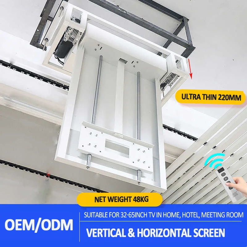 32-65 Electric Remote Control Pull-Down Ceiling TV Stand Lifter, Retractable TV Stand for Short Ceiling Apartments