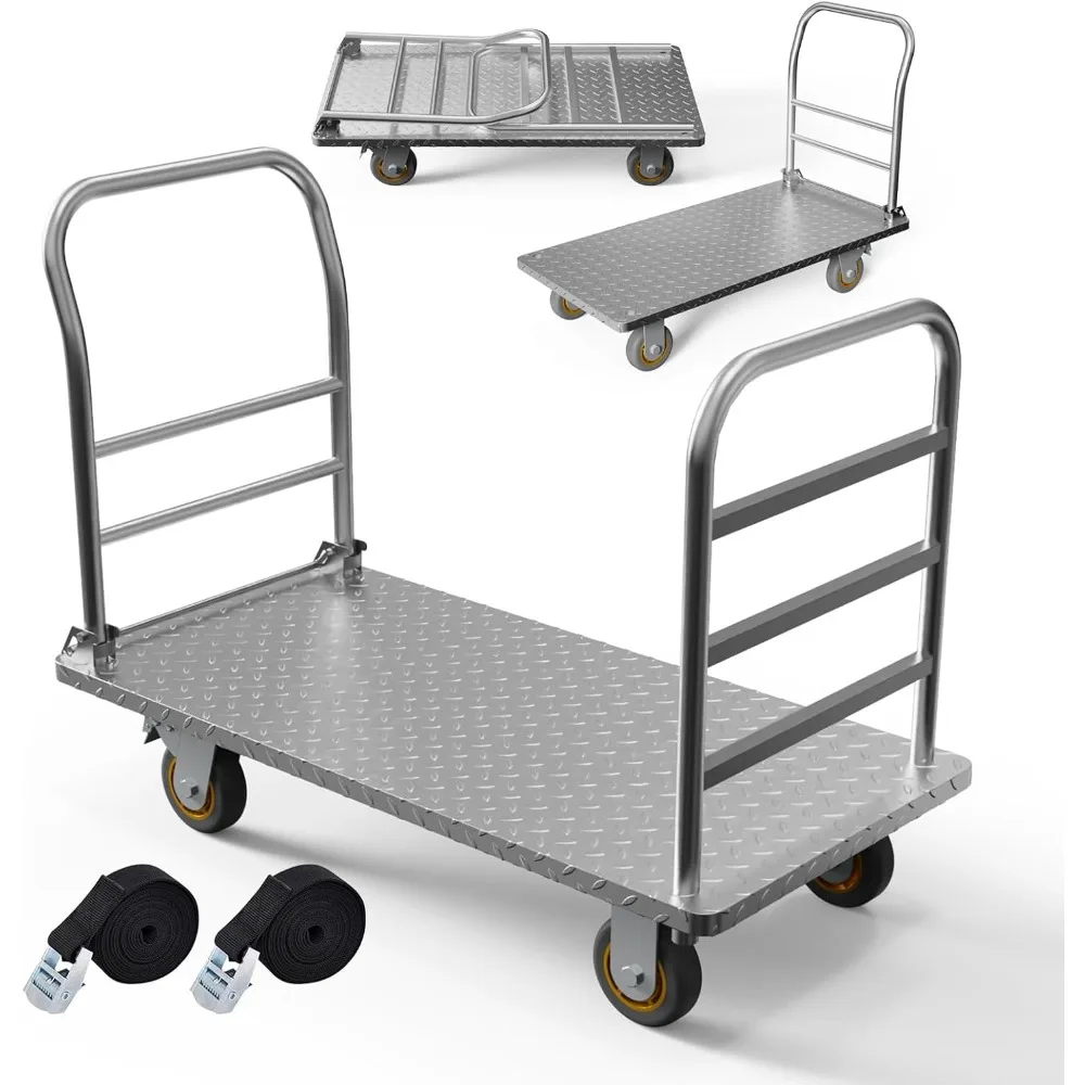 

Platform Truck Cart with Detachable Baffle Guardrail, Heavy Duty 48x24 Inch Flatbed Cart, 2000 LBS Weight Capacity, 6In Sw