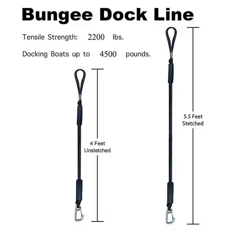 4ft Bungee Dock Lines Boat Shock Absorb Dock Tie Mooring Rope Boat Accessories For Jet Ski Pontoon Kayak Canoe Power Watercraft - view 3