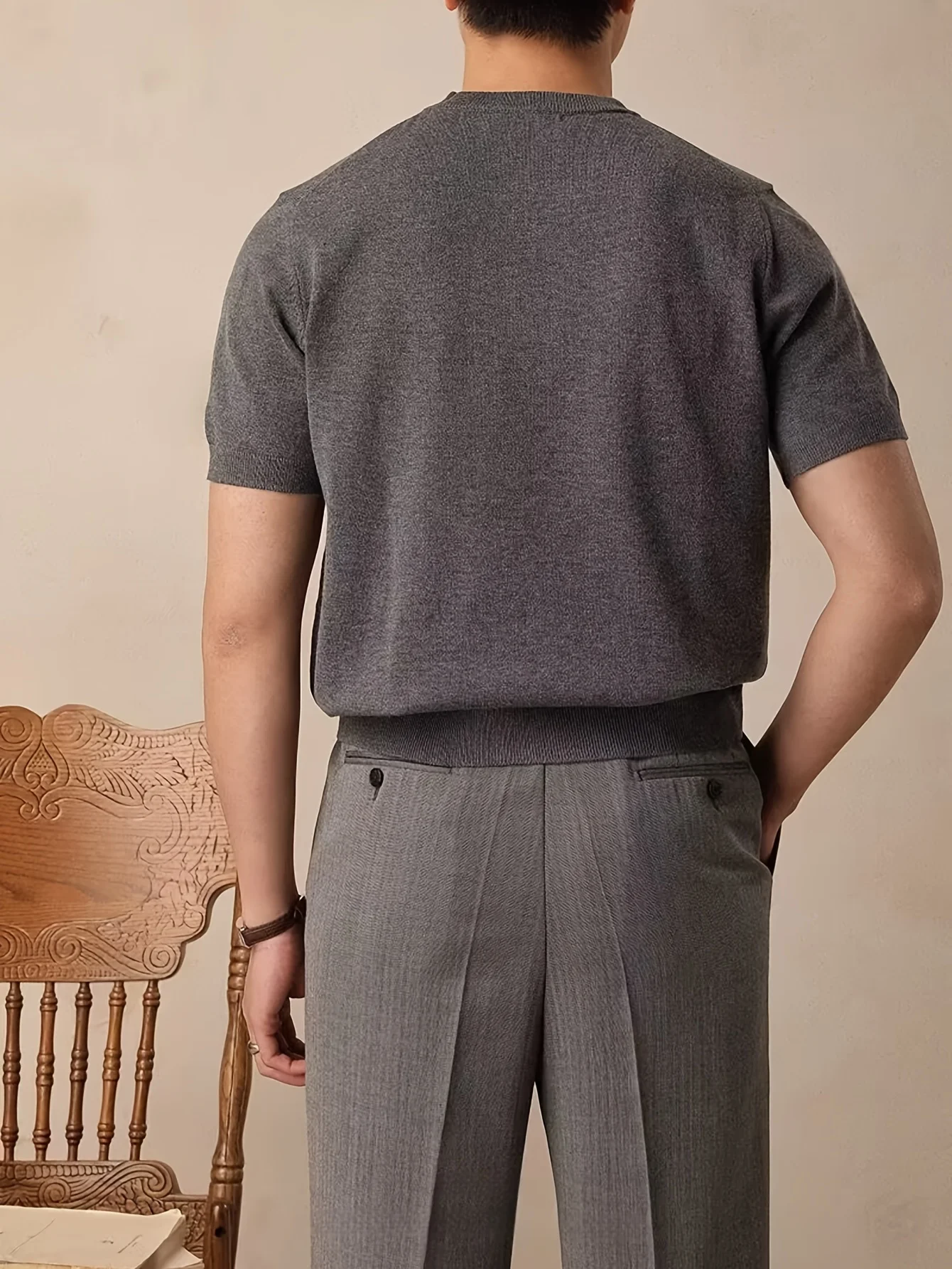 LVLAEA Men's Summer Homewear Knitting T-shirt, High Quality Solid Color Round-neck Short Sleeve, Old Money Aesthetic Casual Top