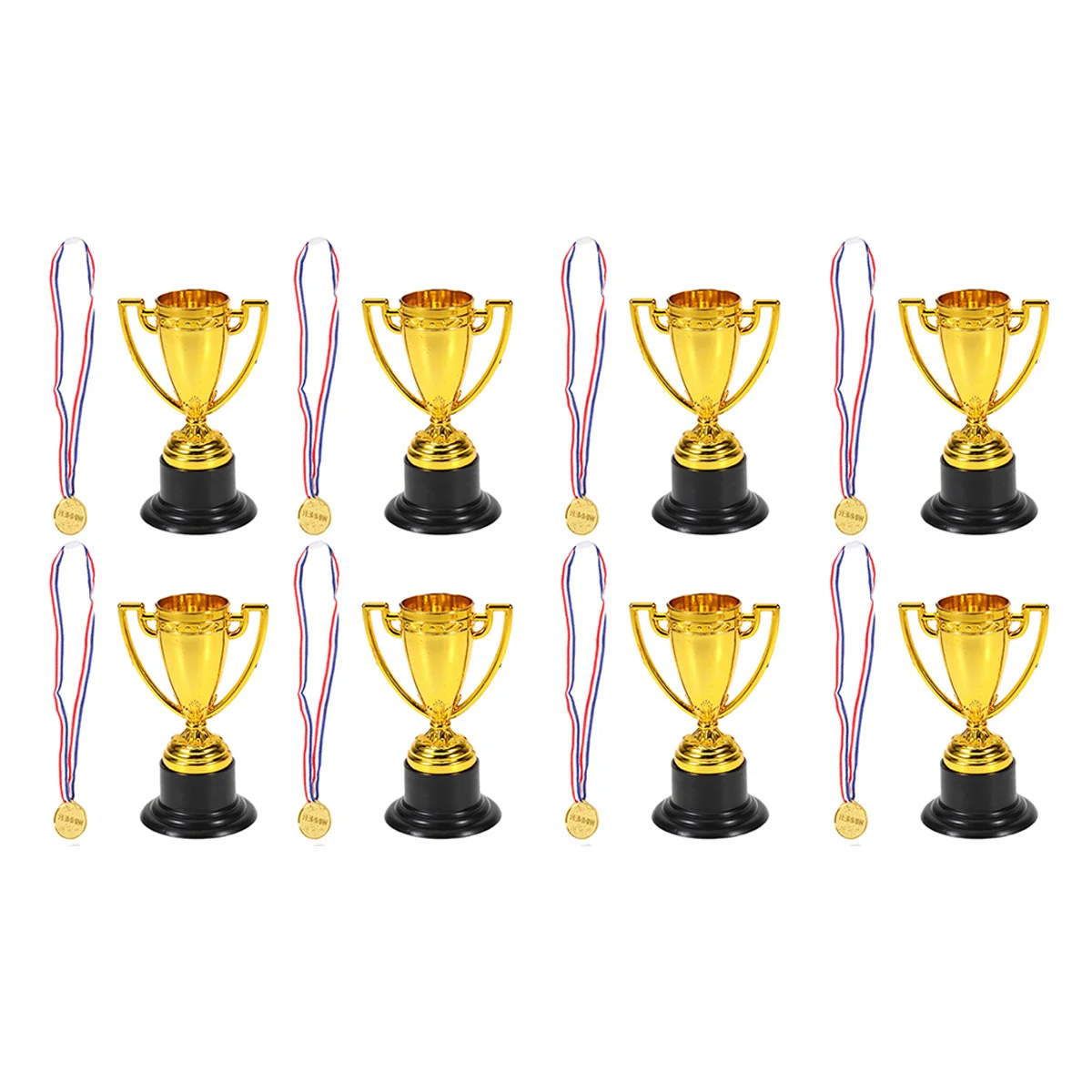 16Pcs Mini Plastic Reward Prizes Kids Small Medals Kids Gift Awards Trophy Golden (8xTrophies + 8xMedals)