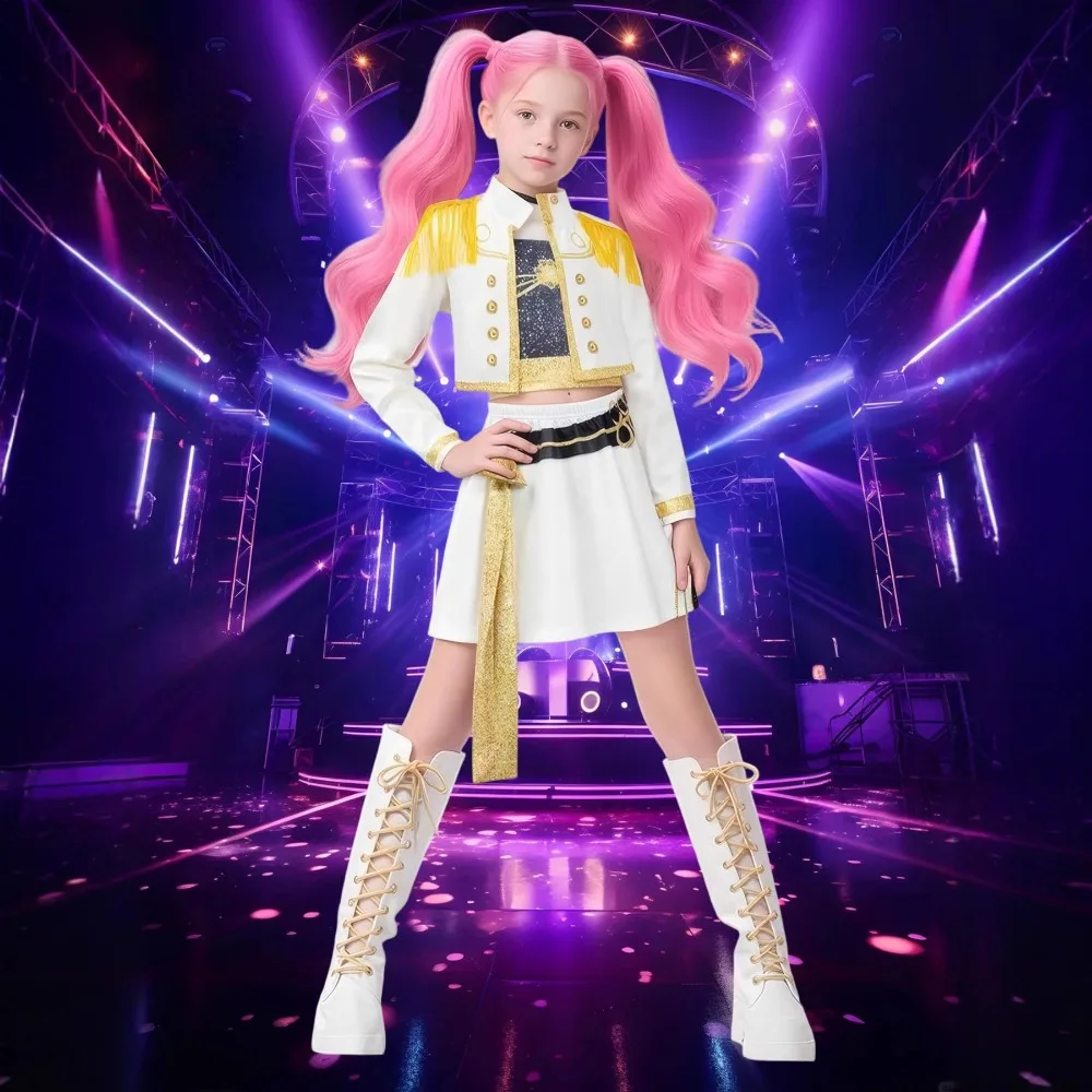 키즈 케이팝 루미 조이 미라 코스프레 헌트릭스 의상 3D 프린트 악마 사냥꾼 미라 무대 의상 어린이 할로윈 파티 의상 세트