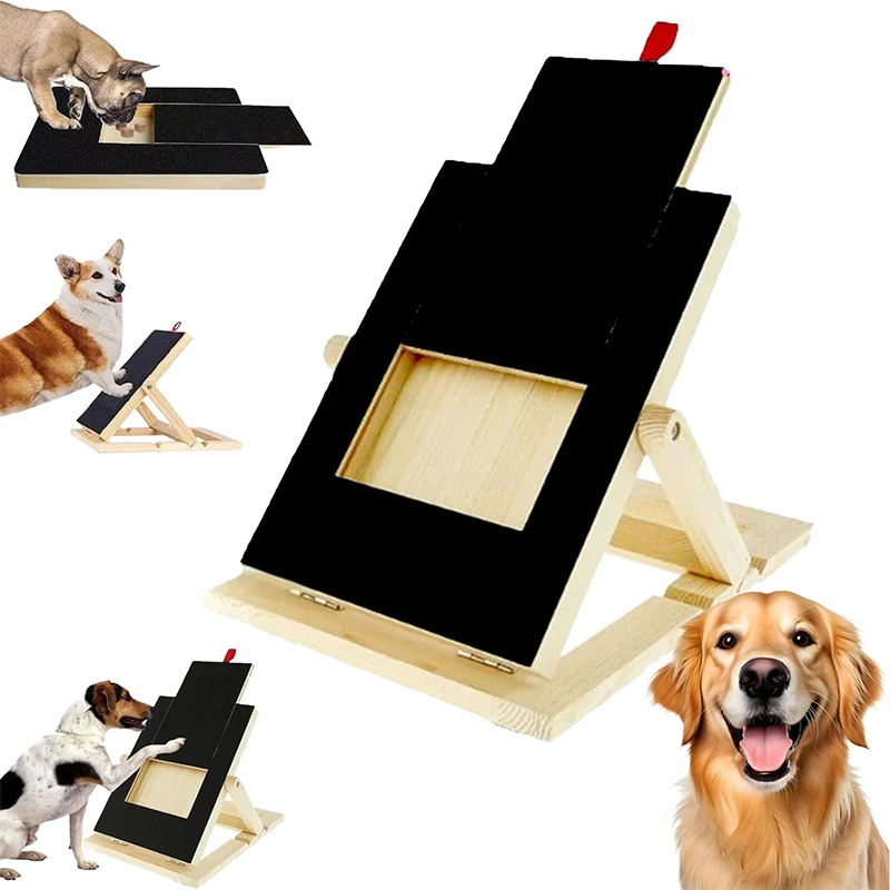 

Adjustable Height Dog Nail Scratching Board With Built-in Treat Box Dog Scratch Pad For Nails Wooden Puppy Nail Grinding Pad