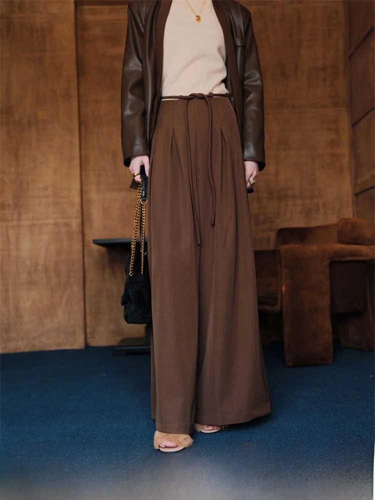 

Брюки-кюлоты женские кофейного цвета, расклешенные, широкие, весенние, модные, деловые, повседневные, удобные, длинные