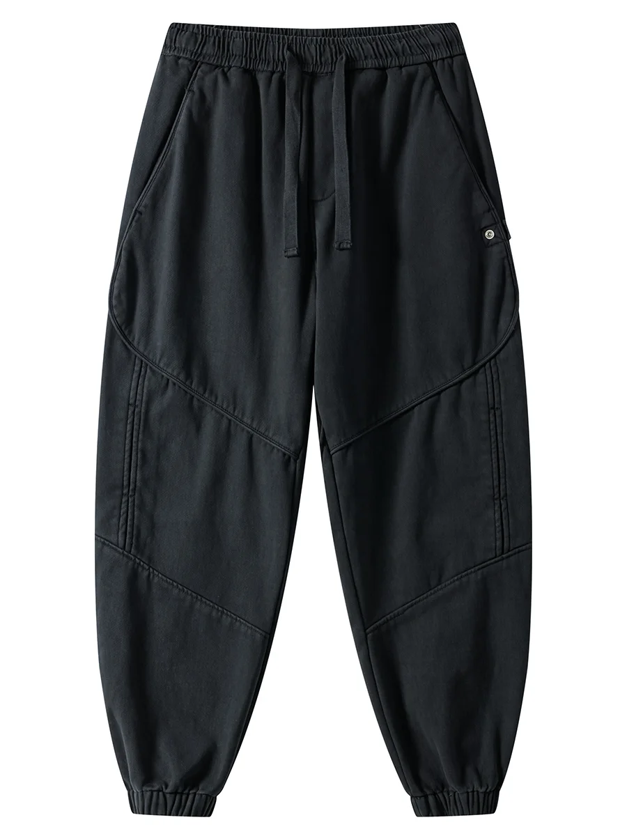

Thiened Fce Lined Casual Pants Men's Warm Autumn Winter American Sle Loose All-Match Dstring ket Cuffed Sports W...