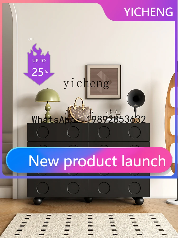 

LYY Black Minimalist Eight Spares Cabinet Bedroom Tailstock Storage Locker Living Room Entrance Cabinet