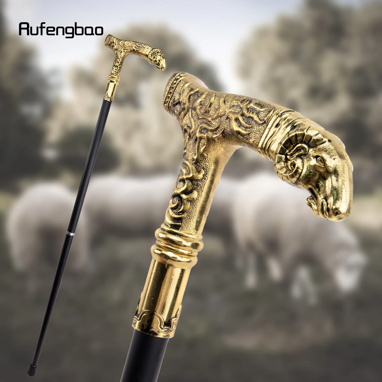 Golden Goat Handle Luxury Pattern Walking Stick Party Fashion Elegant Walking Stick Decorative Cospaly Cane Knob Crosier 90cm