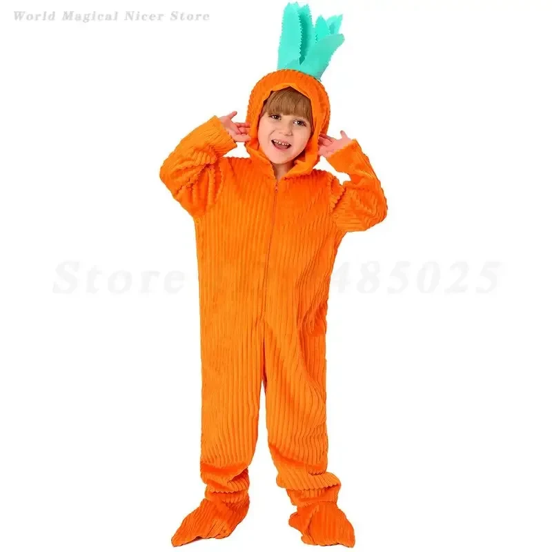 e,4;v'6\k/Funny Fruit Carrot Costume Children's Orange Jumpsuit Sleepwear Halloween Kid Carnival Party Vegetable Role 5;g'8.n/3\ view 5