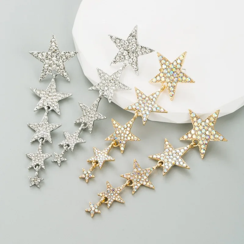 

Fashion Crystal Star Long Drop Earrings For Women Multi-Size Celestial Dangle Earrings Gift Statement Party Jewelry Evening
