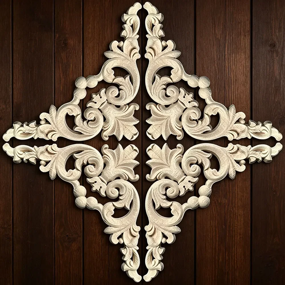 14-25cm Rose Floral Wood Carved Decal Corner Applique Decorate Frame Wall Doors Furniture Figurines Cabinet Decorative Crafts