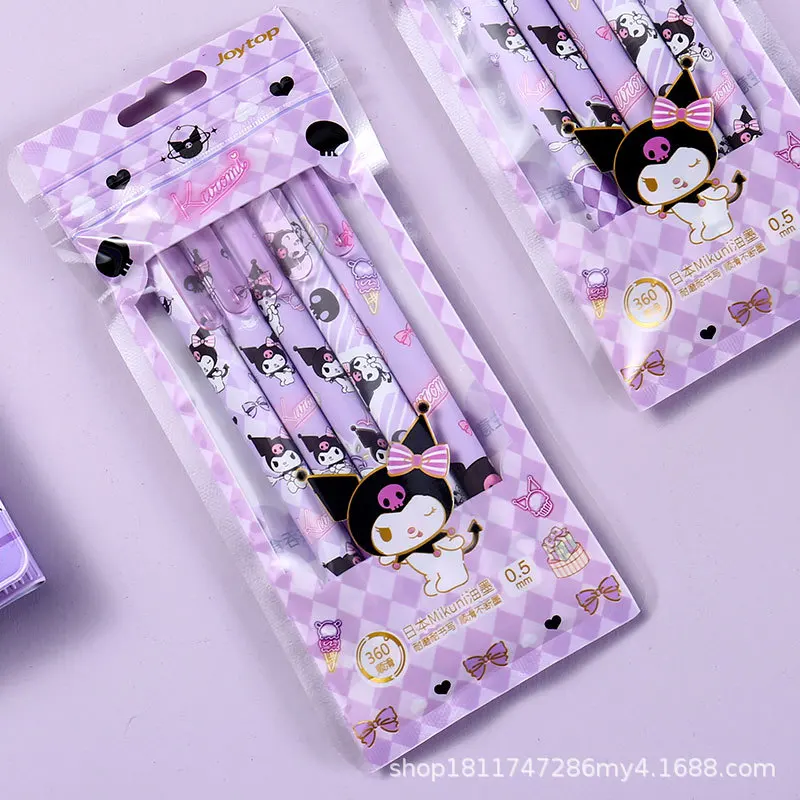 5Pcs Kawaii Kuromi My Melody Cinnamoroll Press The Gel Pen Anime Sanrioed Girl Heart Ballpoint Pen Black Pen for Signature