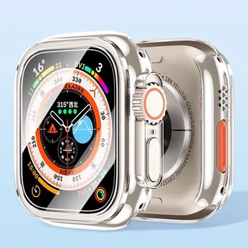 Szkło + etui na Apple Watch Ultra 49mm plastikowy Bumper + ochraniacz ekranu hartowane luksusowe pokrywa skrzynki do apple Watch ultra 2 akcesoria