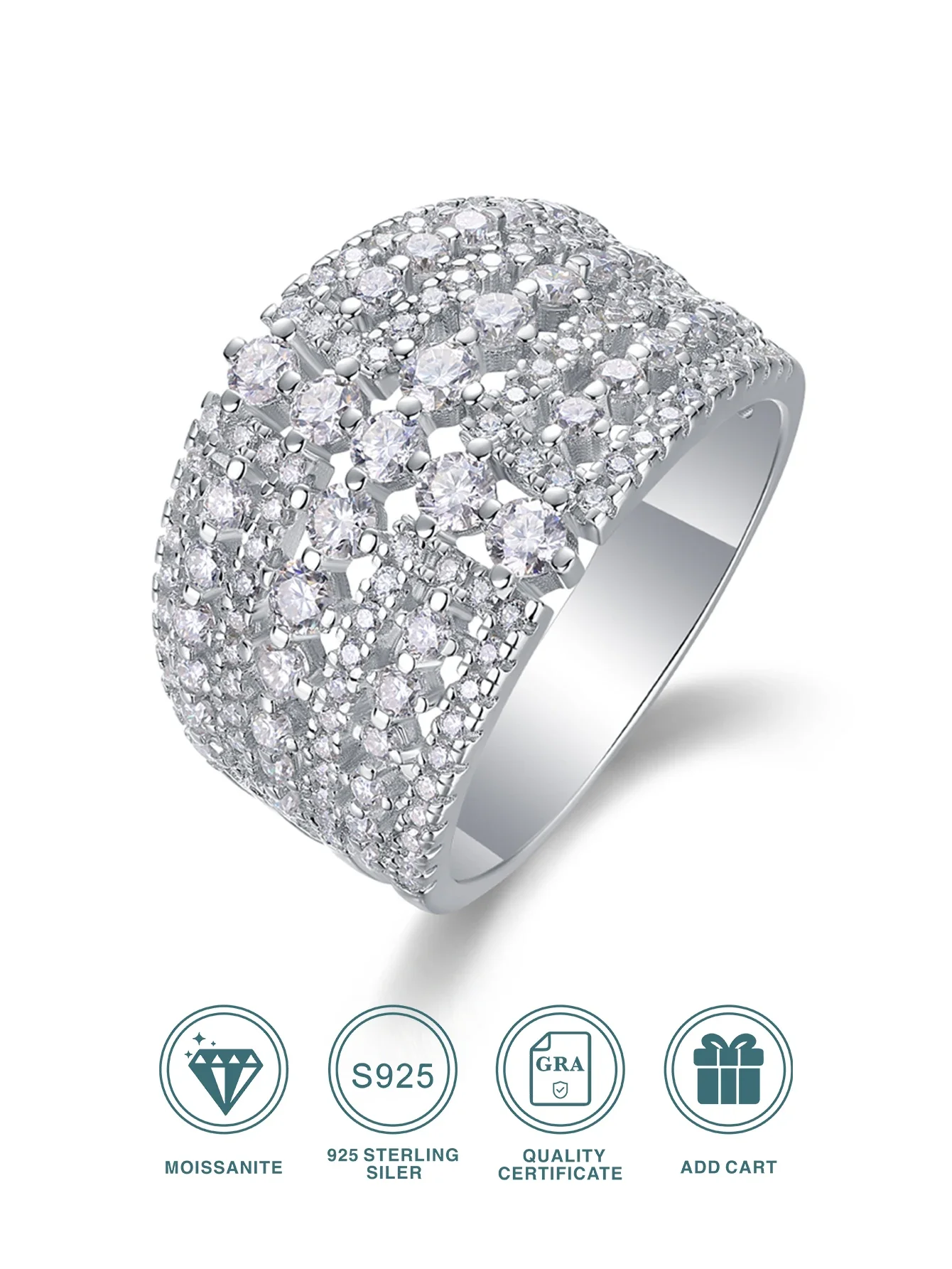 

Кольцо с муассанитом, 1 шт., стерлинговое серебро 925 пробы, позолоченное 18 карат, широкое кольцо с широким ремешком, подарок для женщин с сертификатом GRA