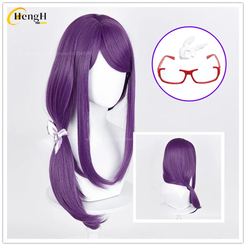 Kamishiro Rize peluca sintética de Anime para Cosplay, pelo largo y morado atado con gafas, pelo resistente al calor, pelucas de Halloween, 70cm, en Stock