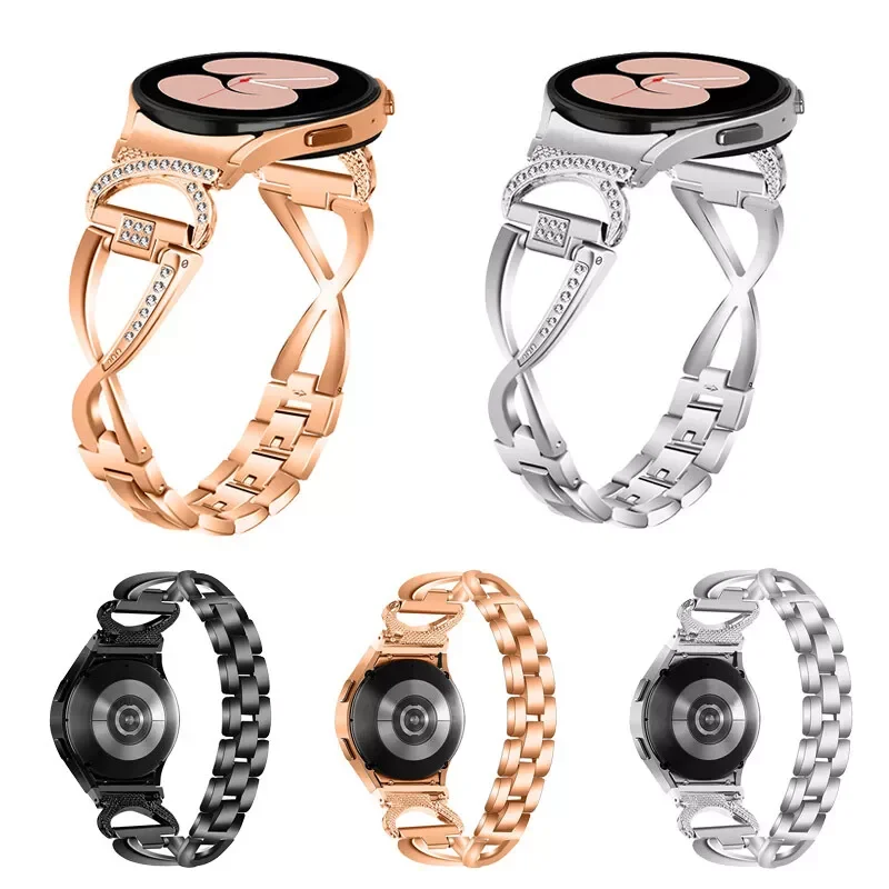 삼성 갤럭시 워치 4 5 6 7 FE 40mm 44mm/워치 4 6 클래식 42mm 46 43mm 47mm/5 Pro 45mm 밴드 팔찌용 노 갭 다이아몬드 스트랩