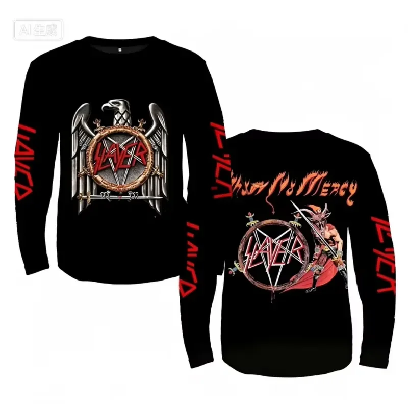 3D Long Sleeve Rock Slayer Band T Shirt Men Women 2026 Fashion Oversized Tops Tees Skull Streetwear Metal 3D Print Clothing view 4