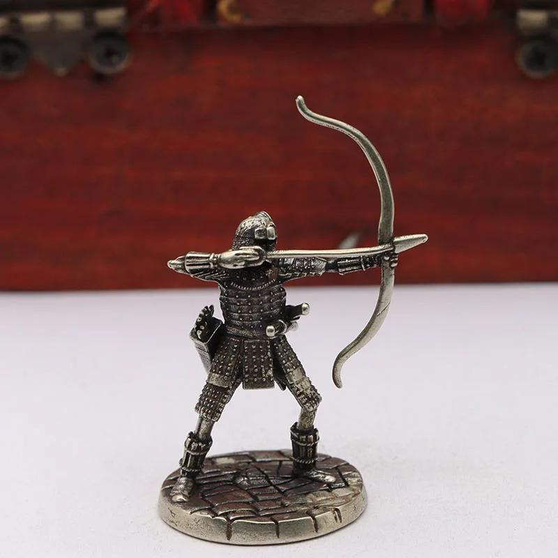 White Brass Japanese Shogunate Archer Figurines Metal Skeleton Warrior Small Statue Skull Soldiers Desktop Ornaments Home Decors
