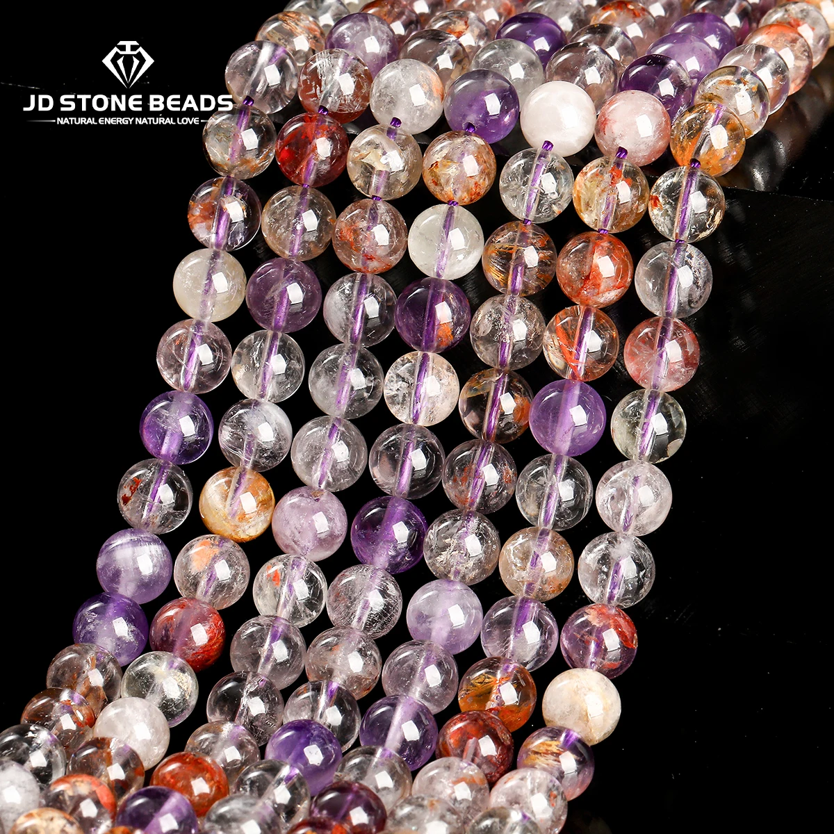 

Natural Purple Ghost Quartz Bead Round Loose Spacer Semi-Finished Gemstone Bead for Jewelry Making DIY Bracelet Accessory 15"