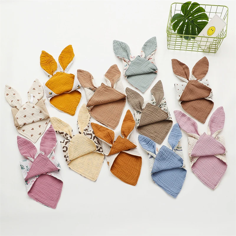 Cute Rabbit Ears Baby Muslin Cotton Comforter Blanket Soft Newborn Sleeping Toy Kid Sleep Soothe Appease Towel Bibs Saliva Towel