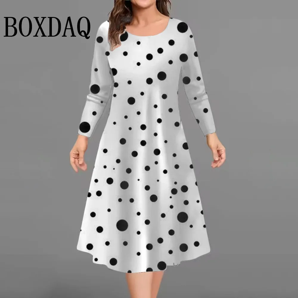

Autumn Women's Fashion Polka Dot New Dress Casual Elegant Flower Print Plus Size Long Sleeve Loose Clothing Female Party Dresses