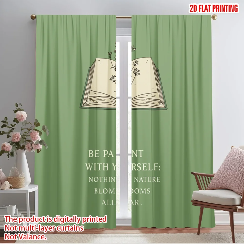 

2pcs 2D flat printing Window Curtains Nature Bloom Patience Book Polyester Without Electricity Seasonal Party & Holiday Decor