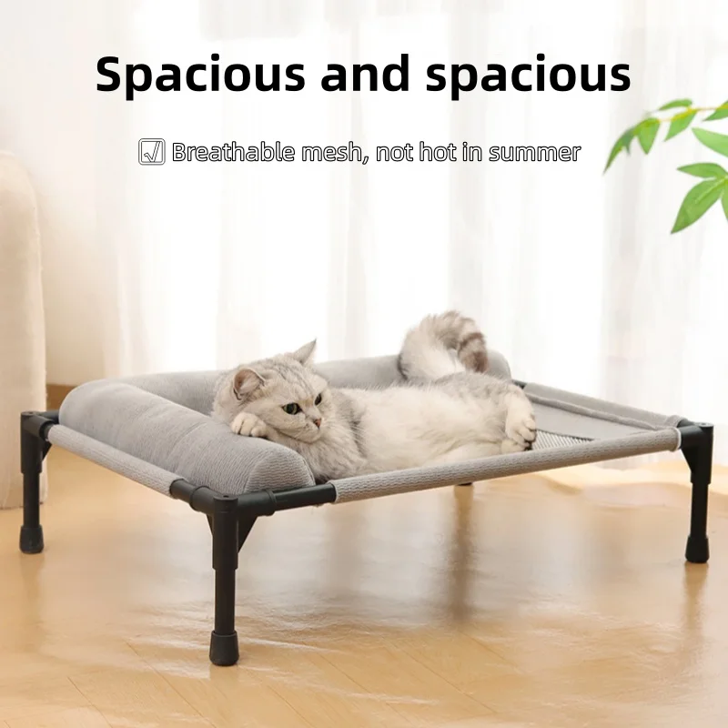 Elevated Breathable Mesh Dog Bed With Pillow Outdoor Cat Patio Sunbathing Area Removable Pet Furniture with Raised Design
