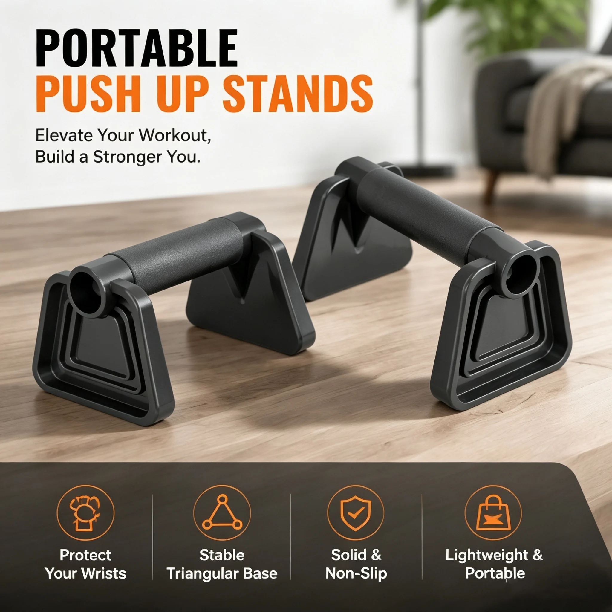 Portable Push Up Stands Stable Base Push Up Bars Ergonomic for Bodyweight Training Home Indoor Outdoor Fitness Workout Gear