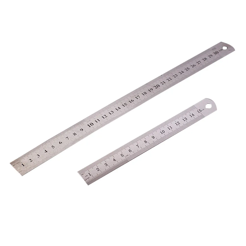 2Pcs Metal Stainless Steel Ruler Technical Ruler For Office Worker Double Sided Scale Straight School Engineering