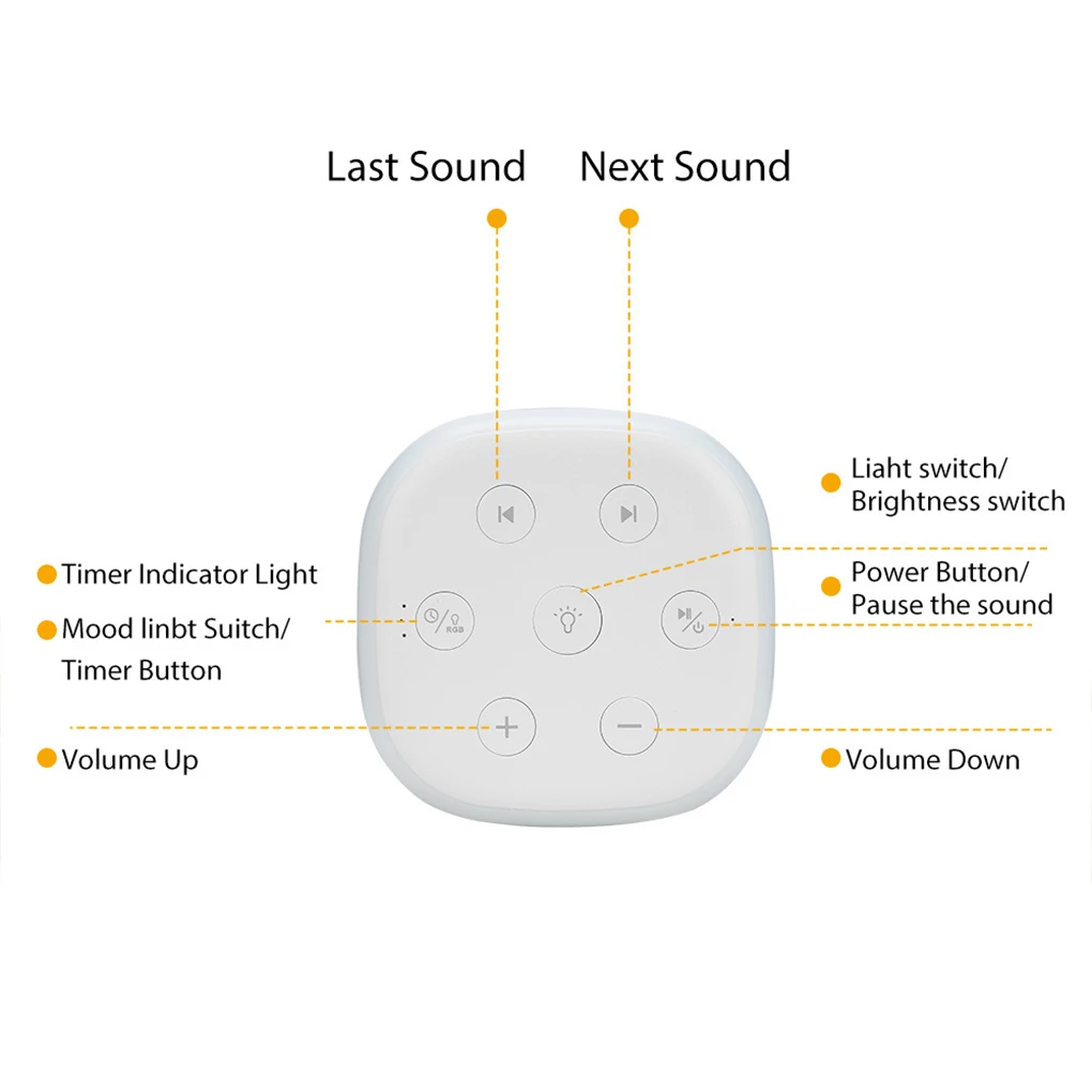 Máquina de sonido de alta fidelidad para bebé con ajuste continuo de volumen compatible con 7 colores claros