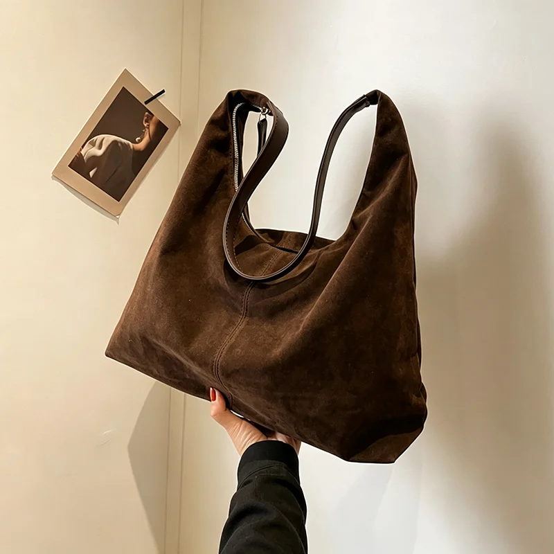 Suede Bag New Trendy Solid Color Shoulder Bags Leisure Large Capacity Commuting Tote Bags Crossbody Bag Handbag