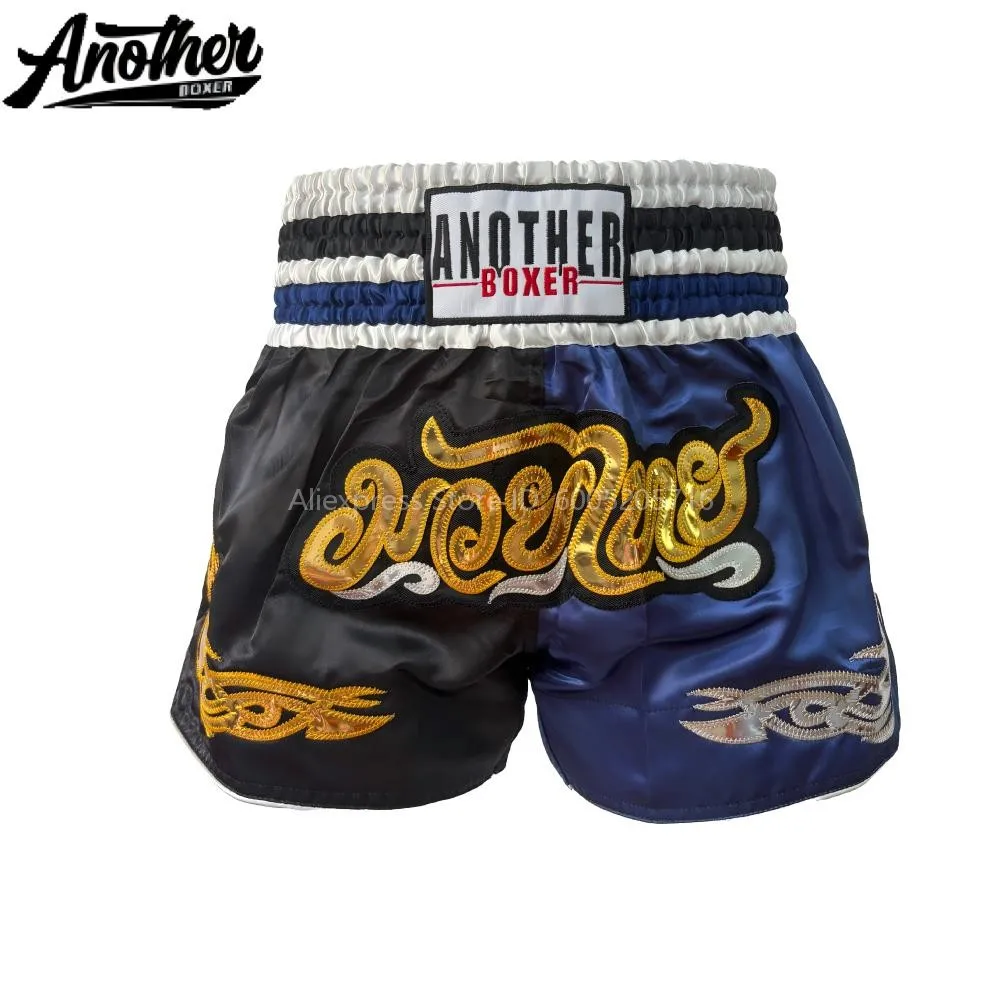 Muay Thai Shorts Satin Men Women Kids Boxing Trunks Embroidery Elastic Drawstring Waist MMA Kickboxing Gym Sparring Dancing Wear