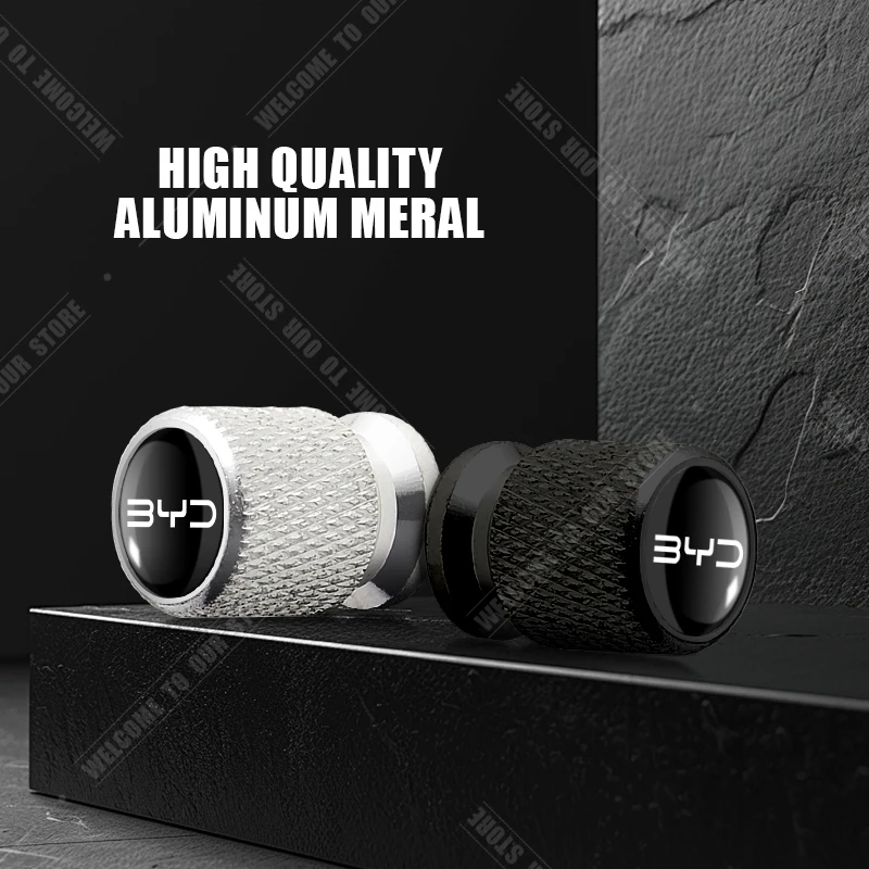 Car CNC Aluminum For BYD ATTO 3 Dolphin Seal Seagull Tang Yuan Song Plus Dmi I3 Emblem 4pcs Tire Valve Air Port Stem Cover Caps