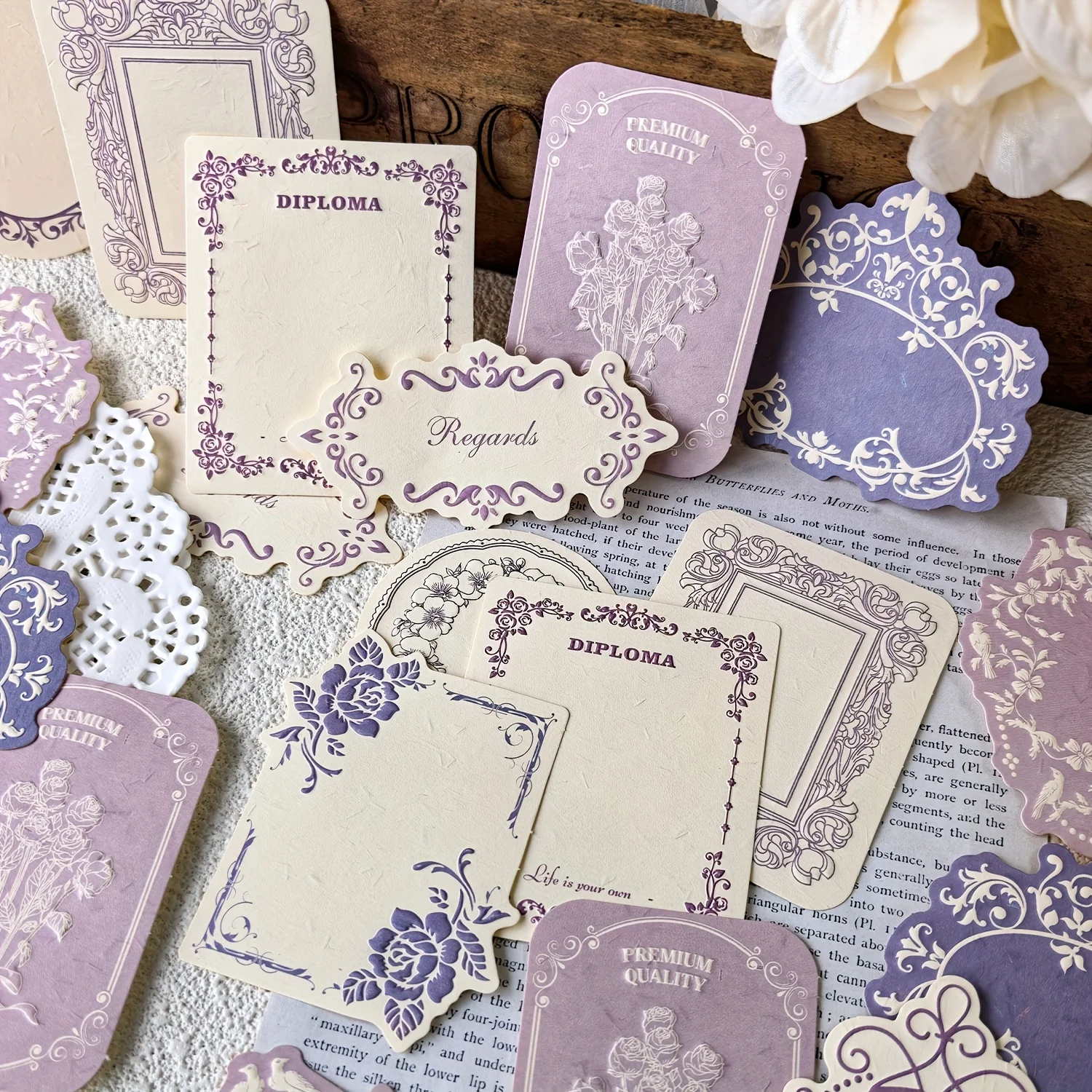 30 vellen retro blauw reliëf kant DIY beschrijfbare decoratieve kartonplaten, geschikt voor scrapbooking en het maken van notitieboekjes.