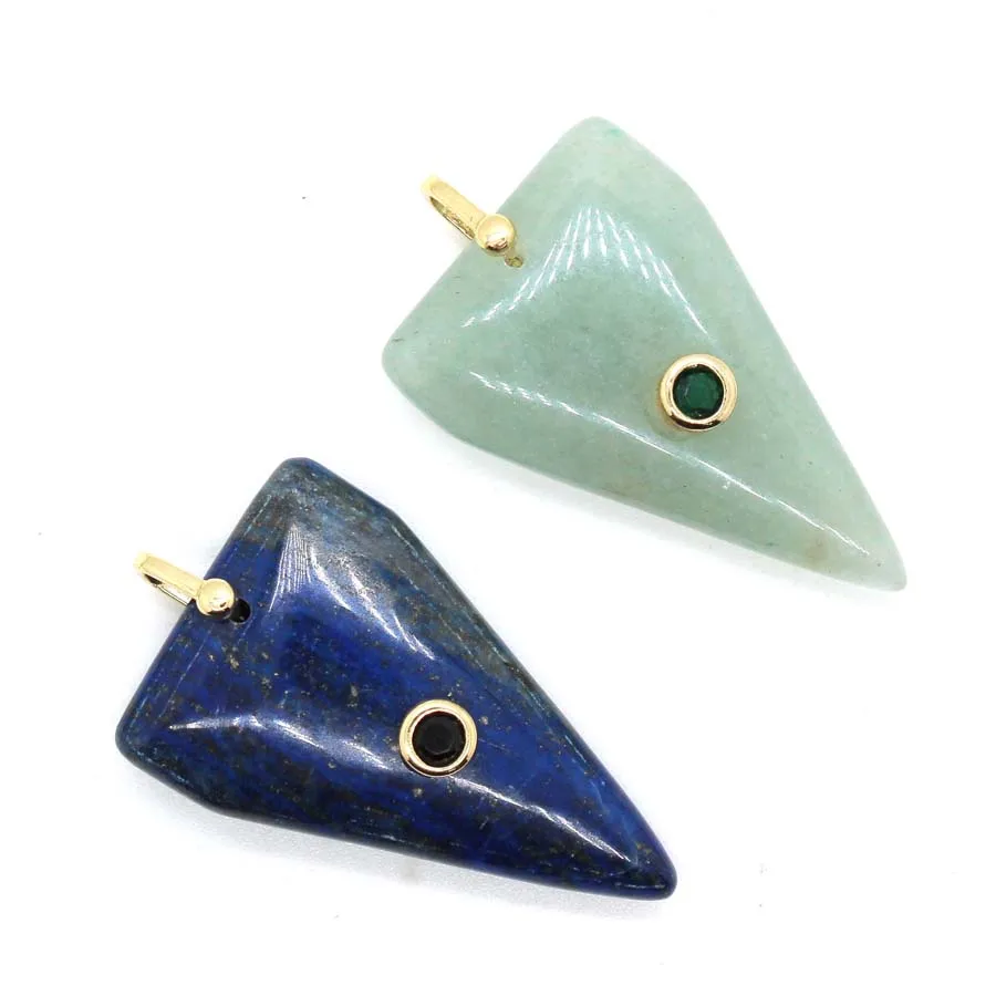 Charms Natural Healing Crystal Triangular Spearhead Stone Pendants Inlaid Zircon Women DIY Amethyst Choice Men Jewelry Making