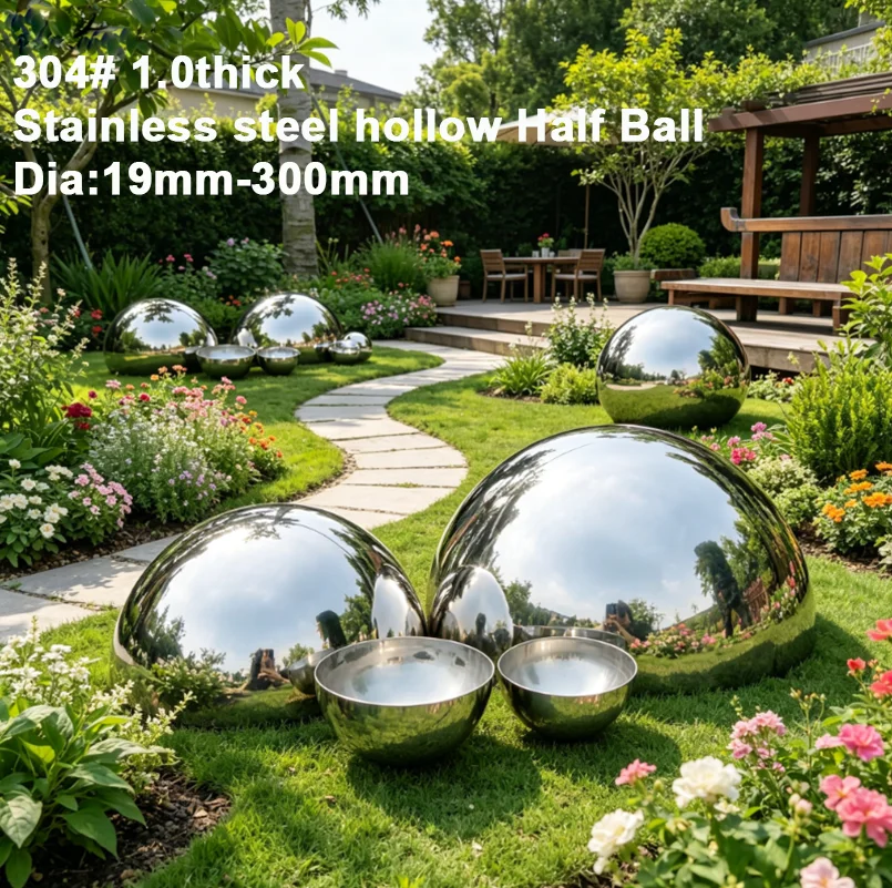 1.0 Thick 304 Stainless Steel Hemisphere Mirror Polish Outdoor Garden Pool Yard Decoration Hotel Bar Shop Interior Decor Sphere