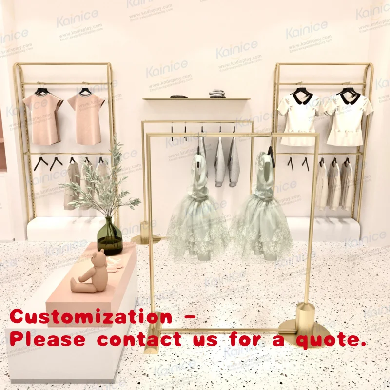

Торговые витрины Customized.Kainice: Золотые железные стеллажи, детские манекены, полки для магазинов одежды, торговые стеллажи-гонды