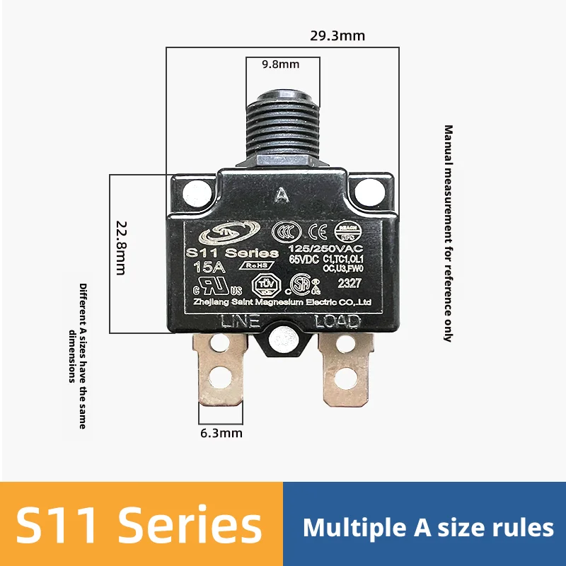 Compact Auto Reset Circuit Breaker S11, 3–30A, High-Conductivity Copper-Silver Contacts, Flame-Retardant Housing