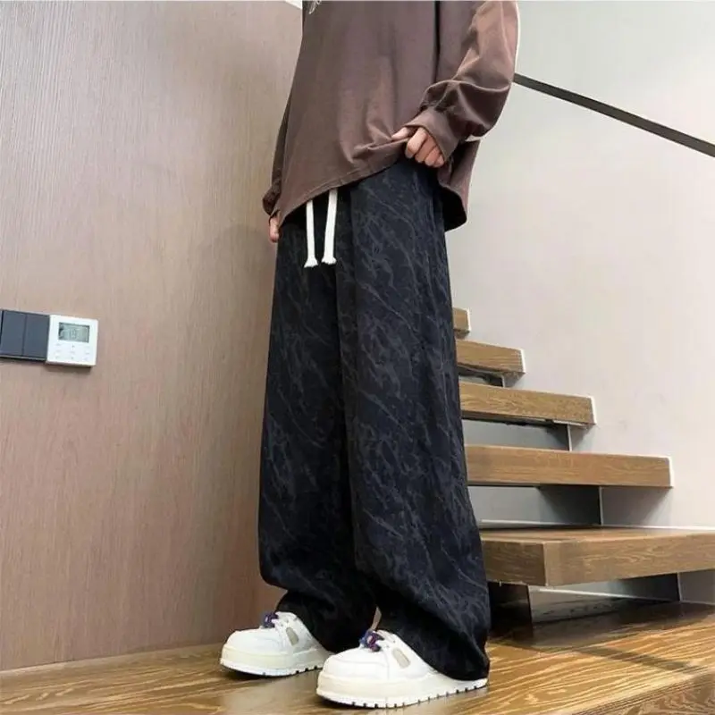 2026 Autumn Winter Tie Dye Corduroy Pants Women Wide Leg Straight Trousers Fleece Lined Loose Casual Pants Fall