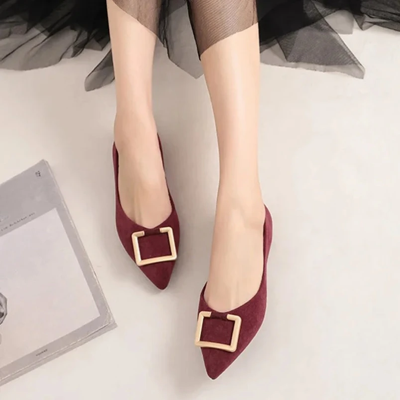 

2025 женские однотонные туфли из флока на плоской подошве, дизайнерские балетки, модельные туфли с острым носком, элегантные женские складные туфли на плоской подошве
