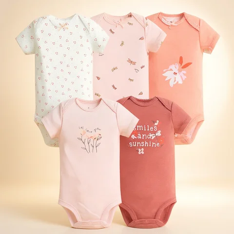 5PCS/Set Fashion Baby Clothes Set Cotton Soft Short Sleeve Summer Girls Bodysuit Newborn Toddler Body Bebe Jumpsuit Clothing