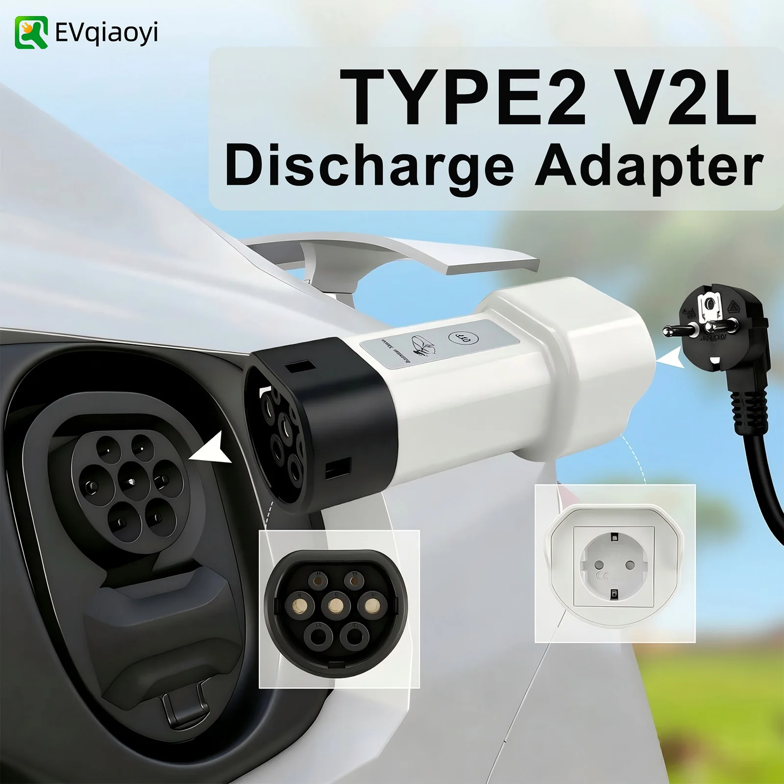 Adapter rozładowujący V2L Type2 z samochodu elektrycznego do gniazda EU dla Omoda 9, Jaecoo J7, BYD Atto, Seal DM I, Geely EX5, Starray EM I, Xpeng G6