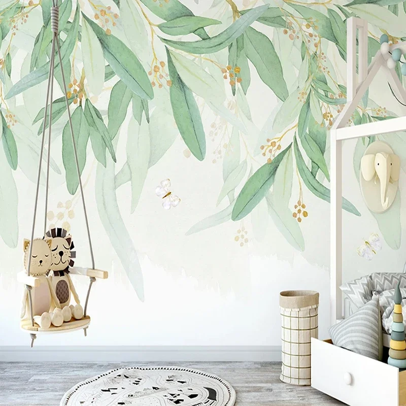 Custom Wallpaper 3D Papel De Parede Watercolor Green Leaves Interior Mural Bedroom Living Room Background Photo Home Décor