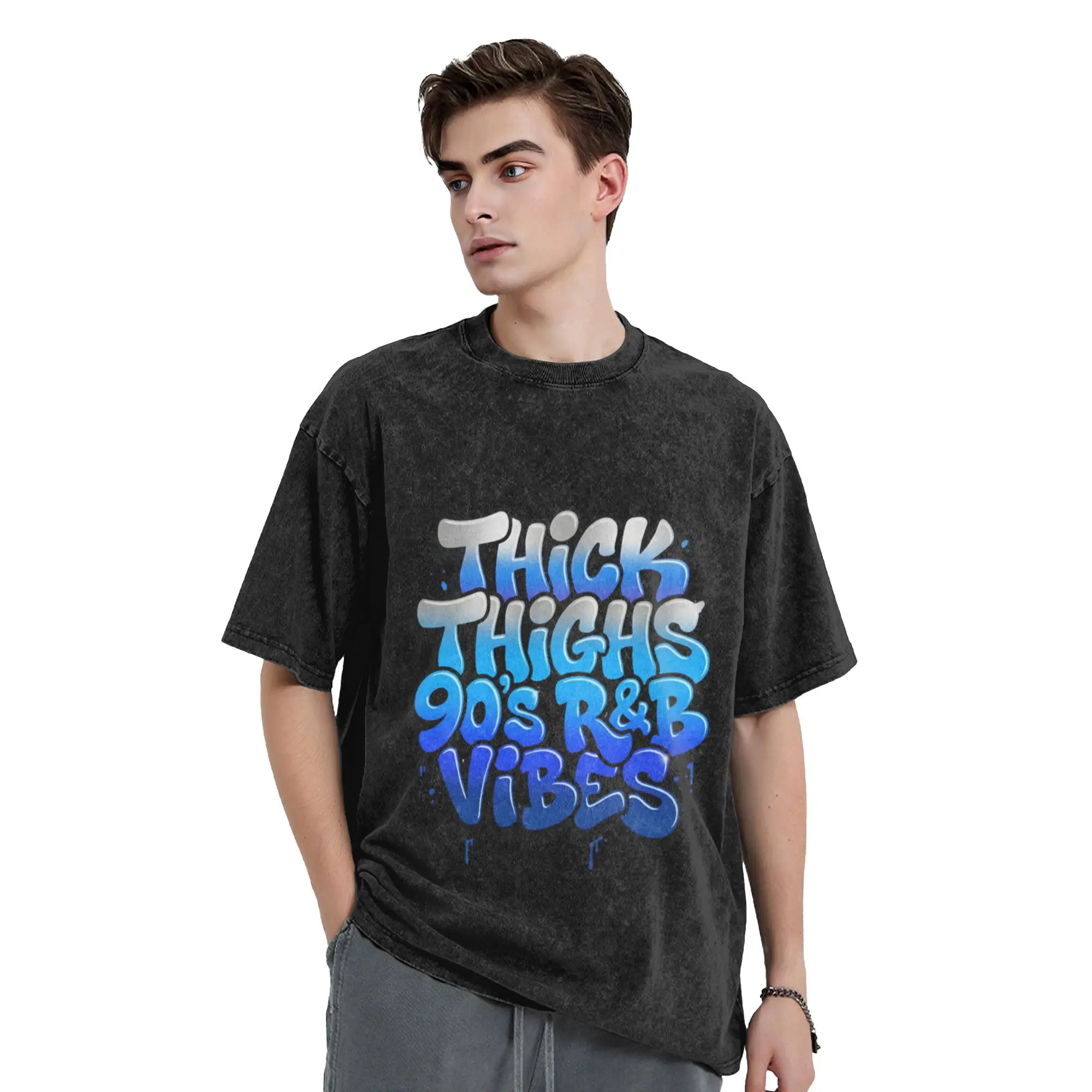 Thick Thighs 90 s R B Vibes Unique Stylish A Washed T Shirt Men's Women's Oversized Cotton Tees Tops