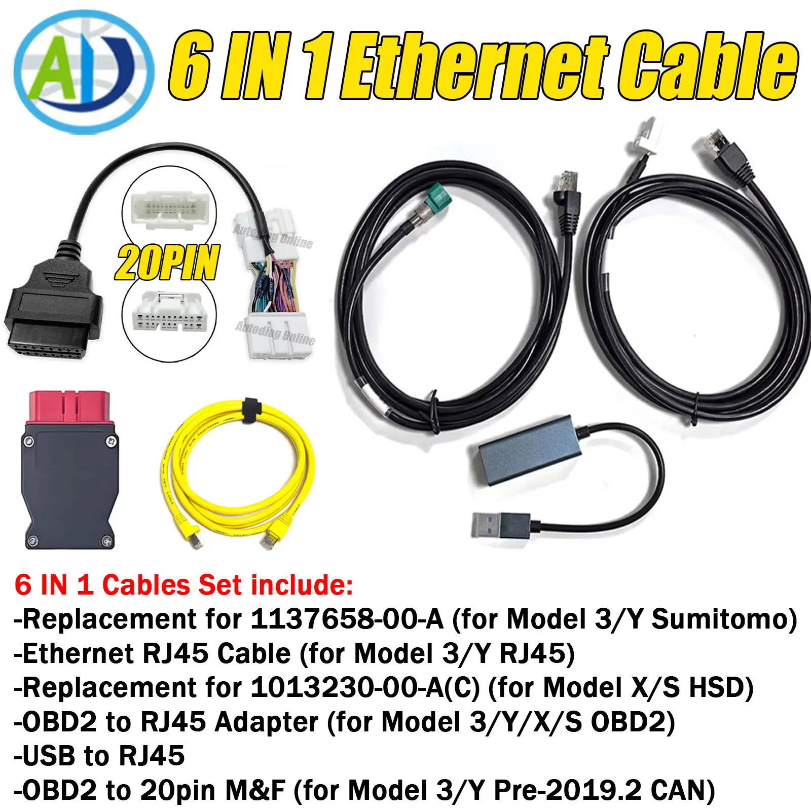 Ethernet-Kabel für Tesla Model 3/Y/X/S 1013230-00-A/1137658-00-C für Tesla Toolbox ENET Diagnoseadapter 26-Pin 20-Pin zu OBD2 – Detail 13