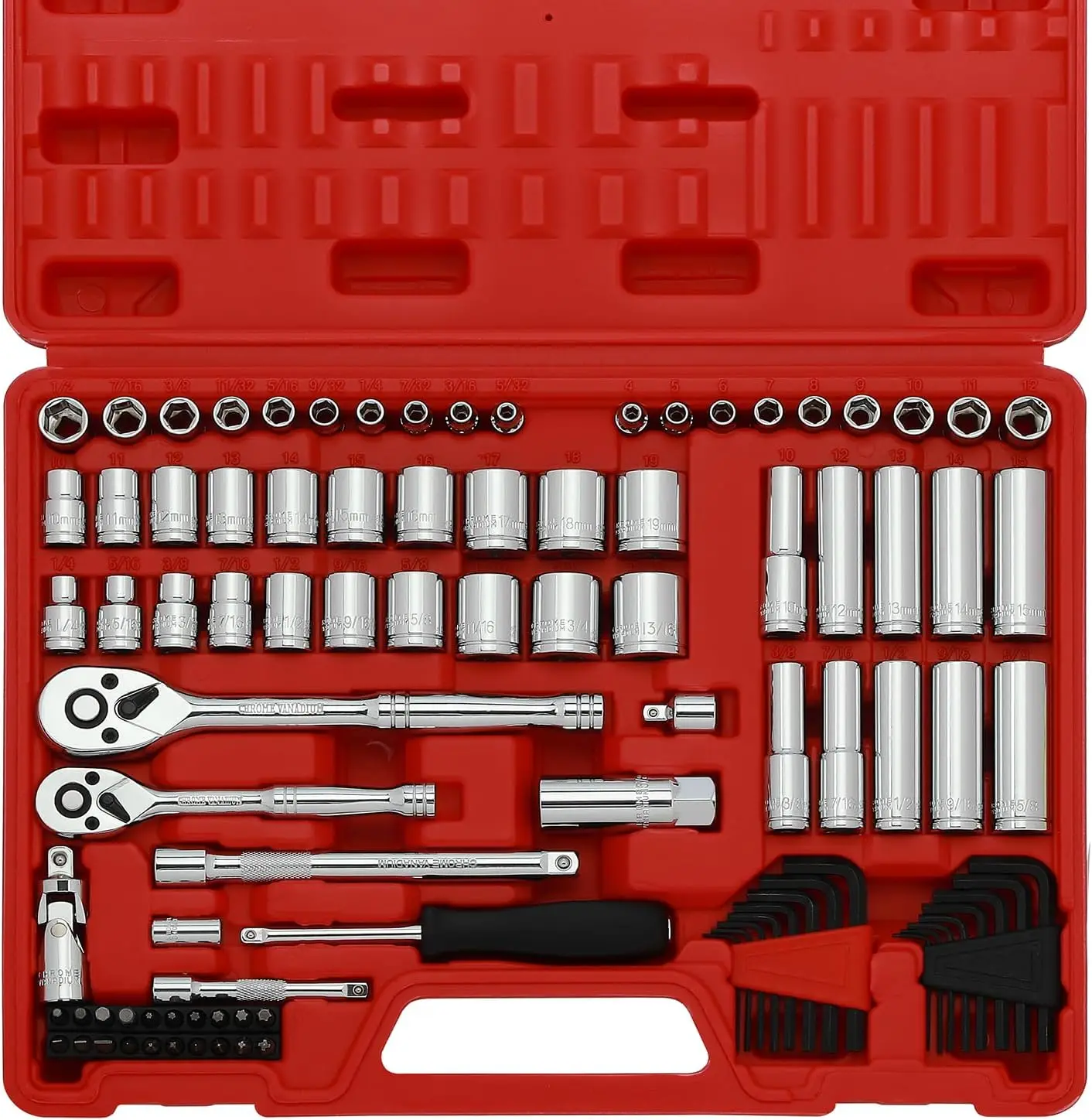 

1/4' & 3/8' Drive Socket Set, SAE/Metric, 94-Piece with Ratchet, Extensions, Universal Joint
