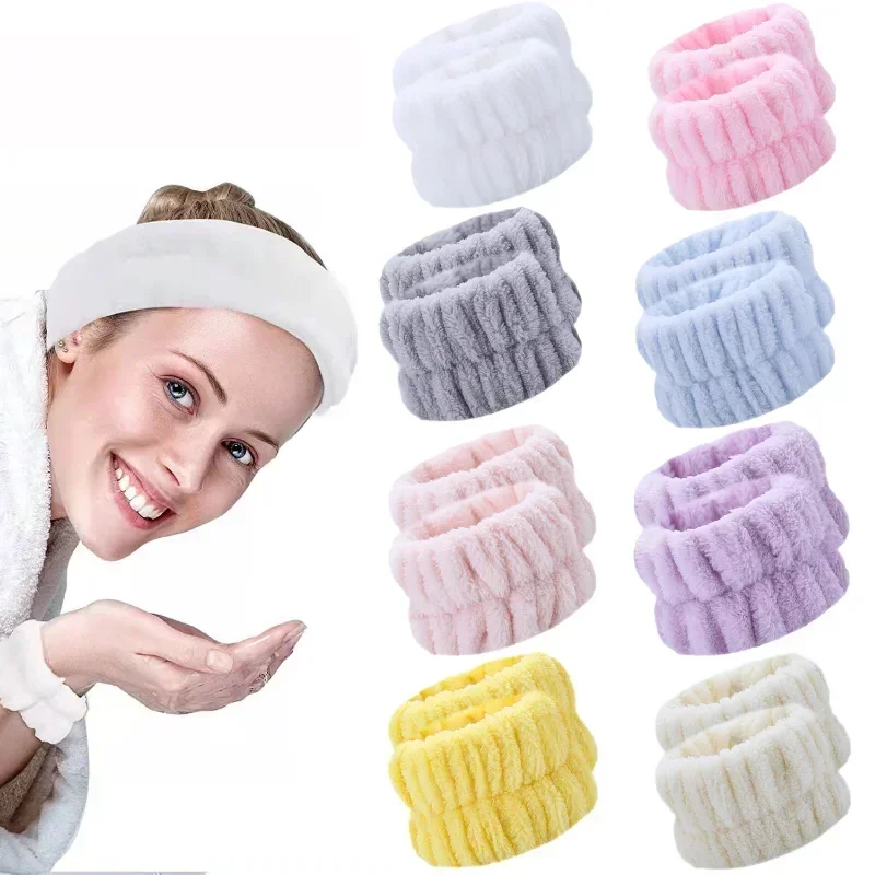 2Pcs Wristband for Yoga Washing Face Soft Flannel Wrist Strap Reusable Makeup Towel Wrist Velvet Towel Girls Elastic Face Wash