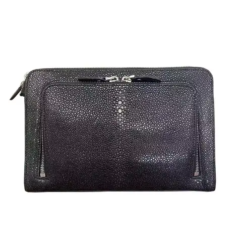 Business Style Authentic Sand Polish Stingray Skin Men's ZIP Wristlets Bag Genuine Exotic Leather Male Large Clutch Card Purse