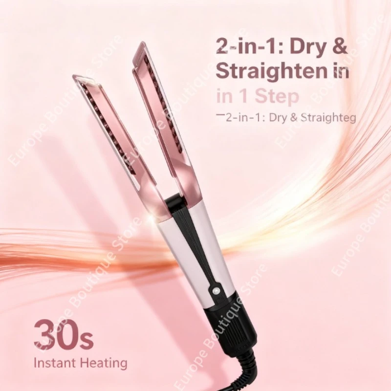 

2-in-1 Hair Straightener and Dryer Combo - Negative Ion Heating Flat Iron for Quick Drying Long - Lasting Hair Styling Salon